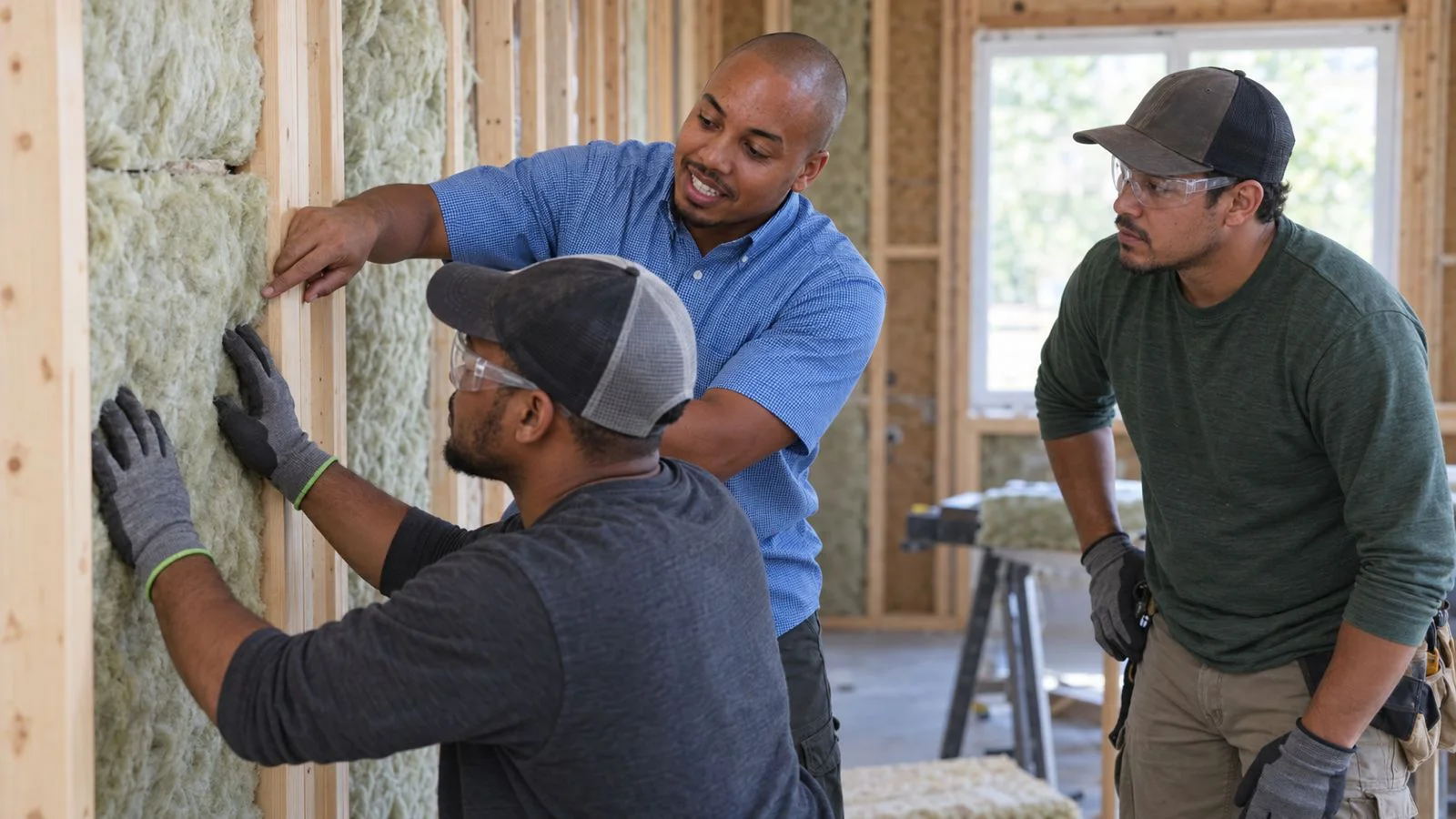 Green Faith Solutions team installing wall insulation
